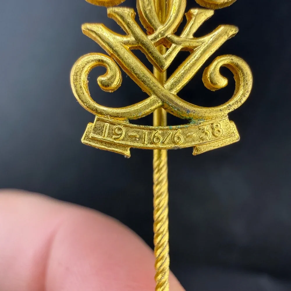 Vintage Sporrong & Co Stick Pin Heraldic  Crown Monogram Dated 1938